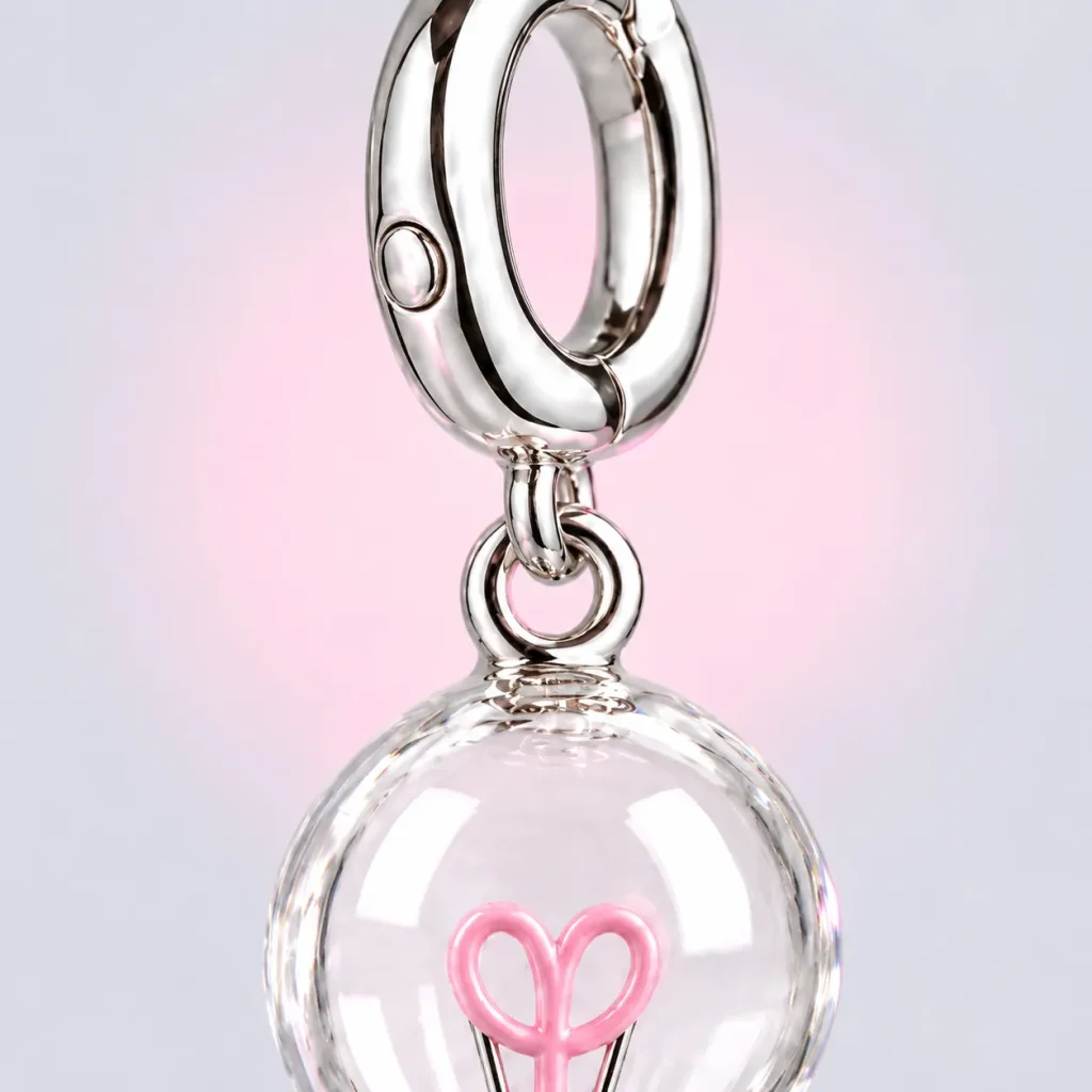Lightbulb Balloon Charm, close-up of the enamel and clasp