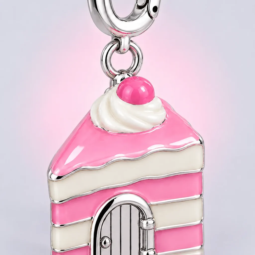 Cake Slice with a Door Charm, close-up of the enamel and clasp