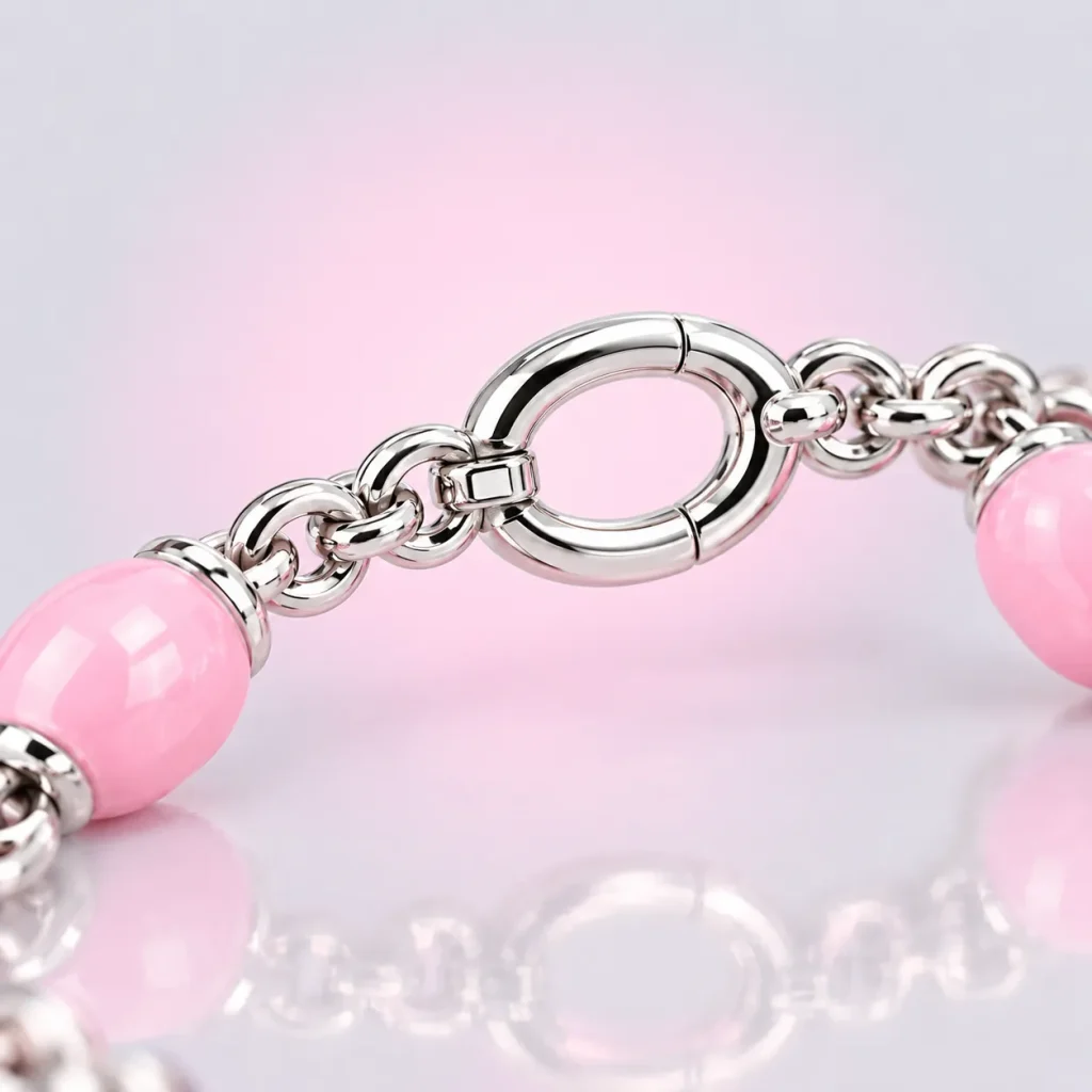 Candy Bead Station Bracelet, close-up of the enamel and clasp