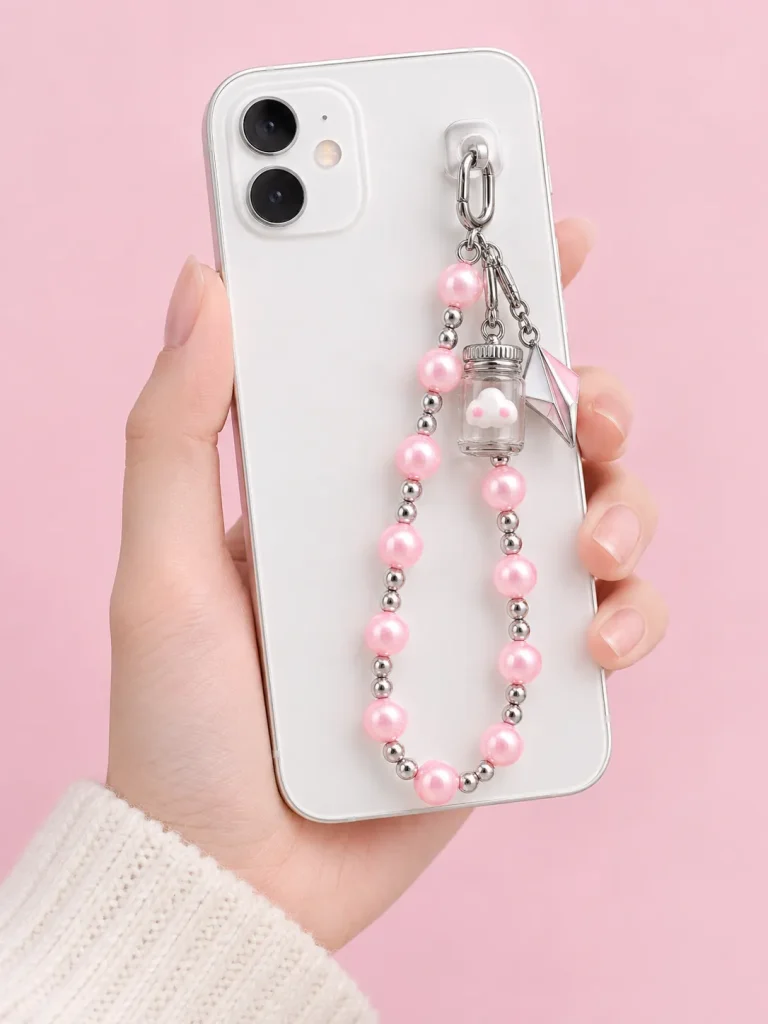 Candy Bead Phone Chain, worn