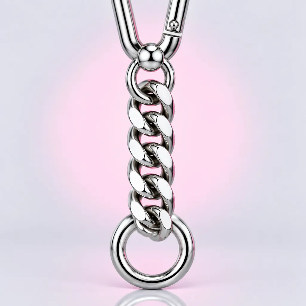 Short Carabiner Bag Chain, close-up of the enamel and clasp