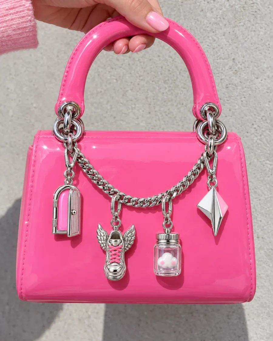 Four charms on the Long Curb Bag Chain