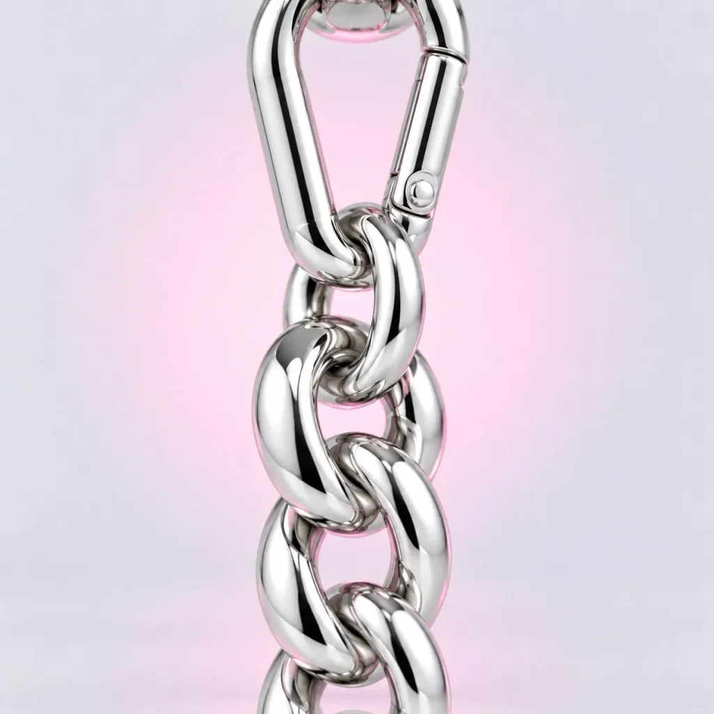 Chunky Chain Bag Charm, close-up of the enamel and clasp