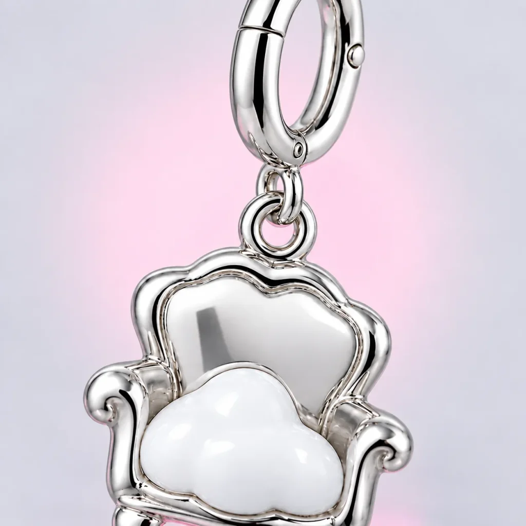 Cloud Armchair Charm, close-up of the enamel and clasp