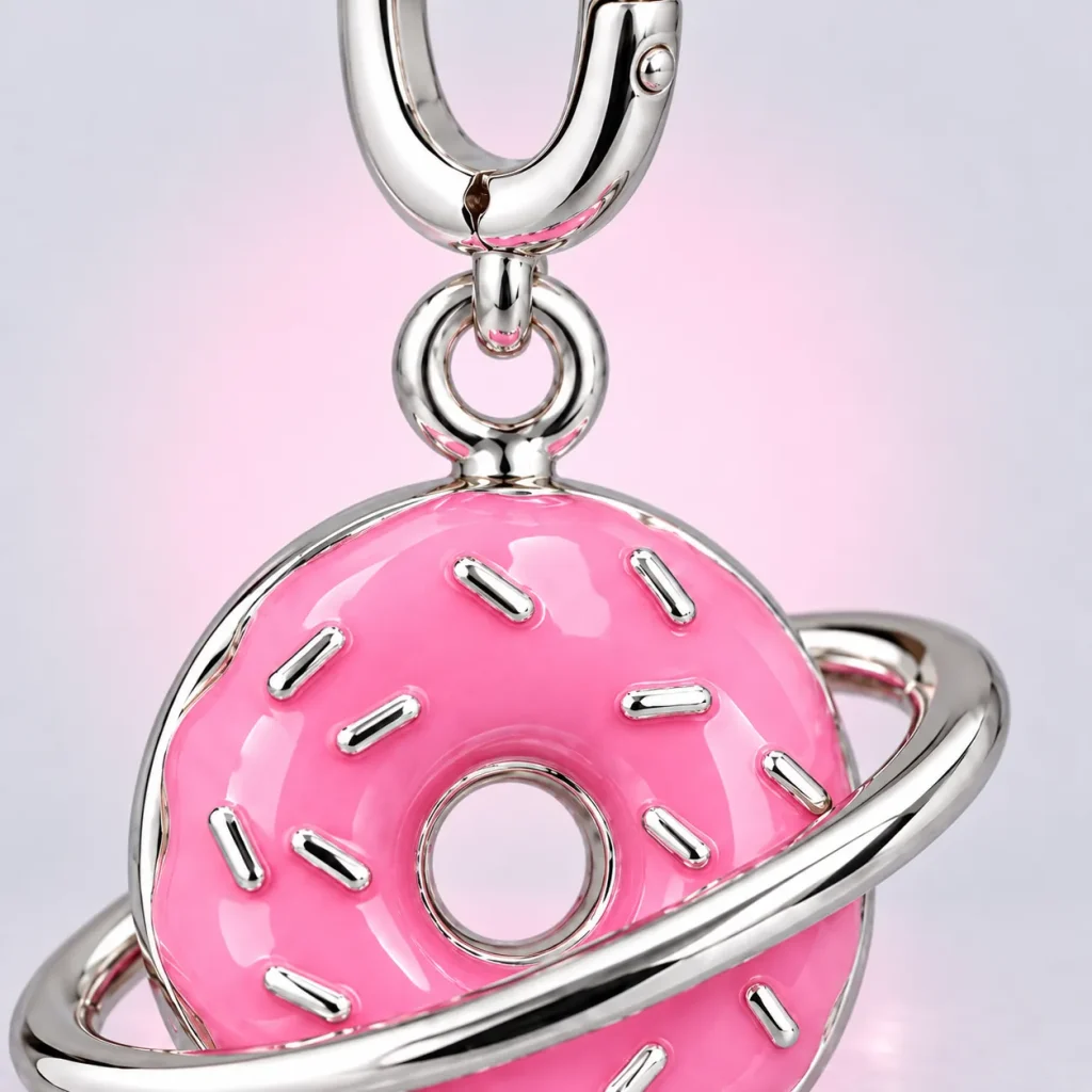 Donut Planet Charm, close-up of the enamel and clasp