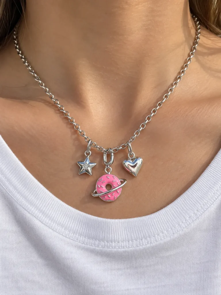 Donut Planet Charm, worn