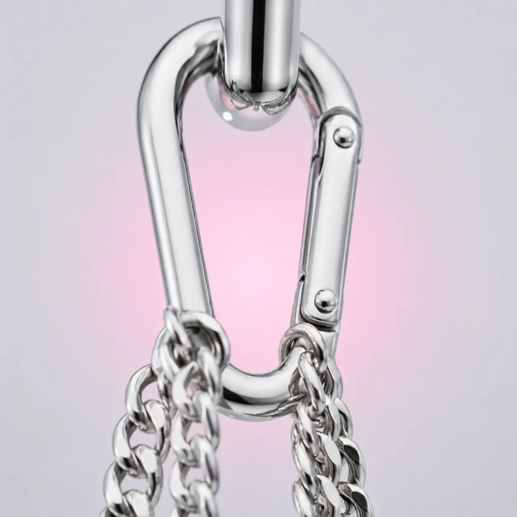 Double Loop Bag Chain, close-up of the enamel and clasp