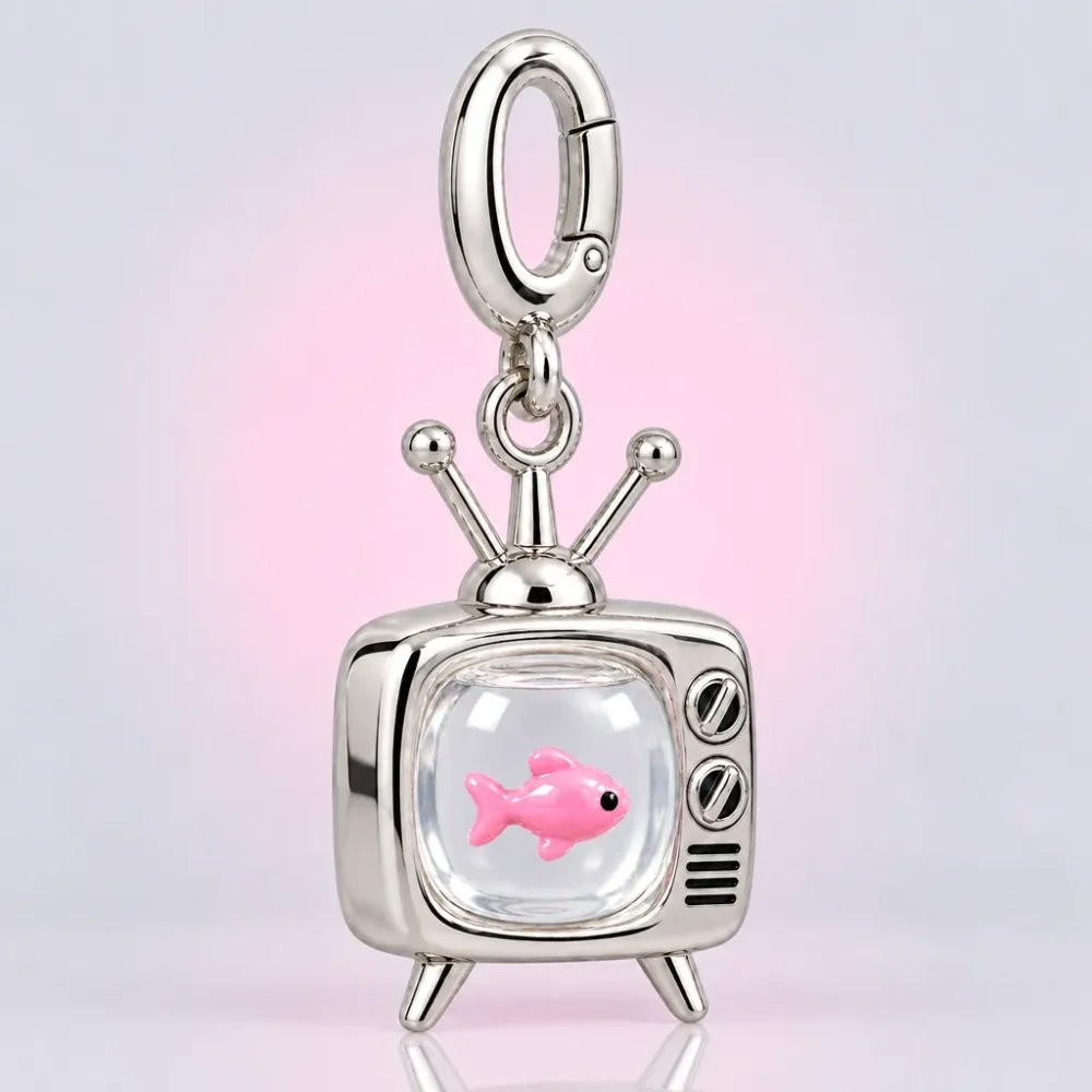 Fishbowl TV Charm, three-quarter view