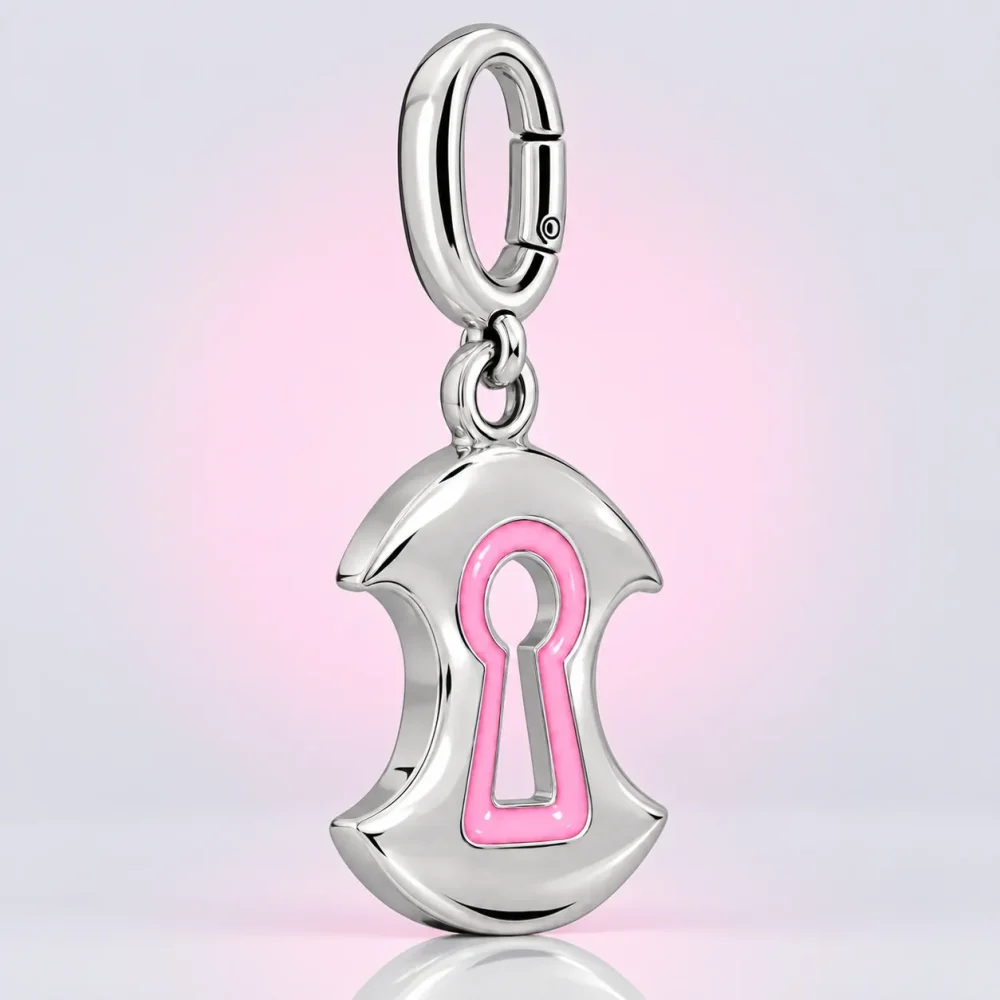 Keyhole Moon Charm, three-quarter view