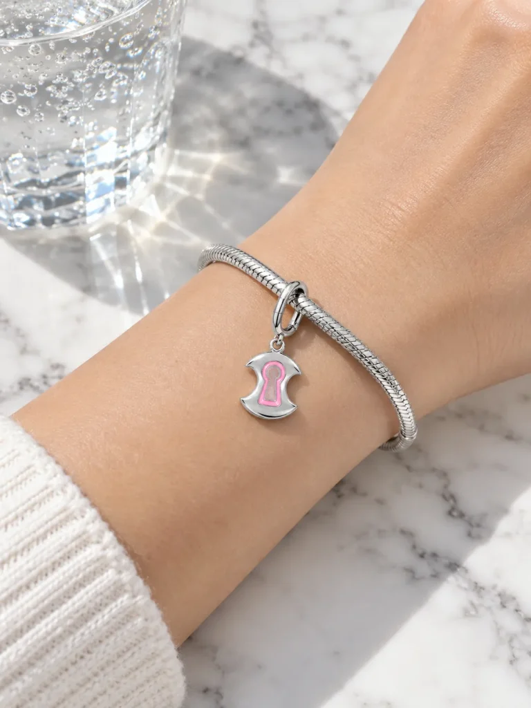 Keyhole Moon Charm, worn