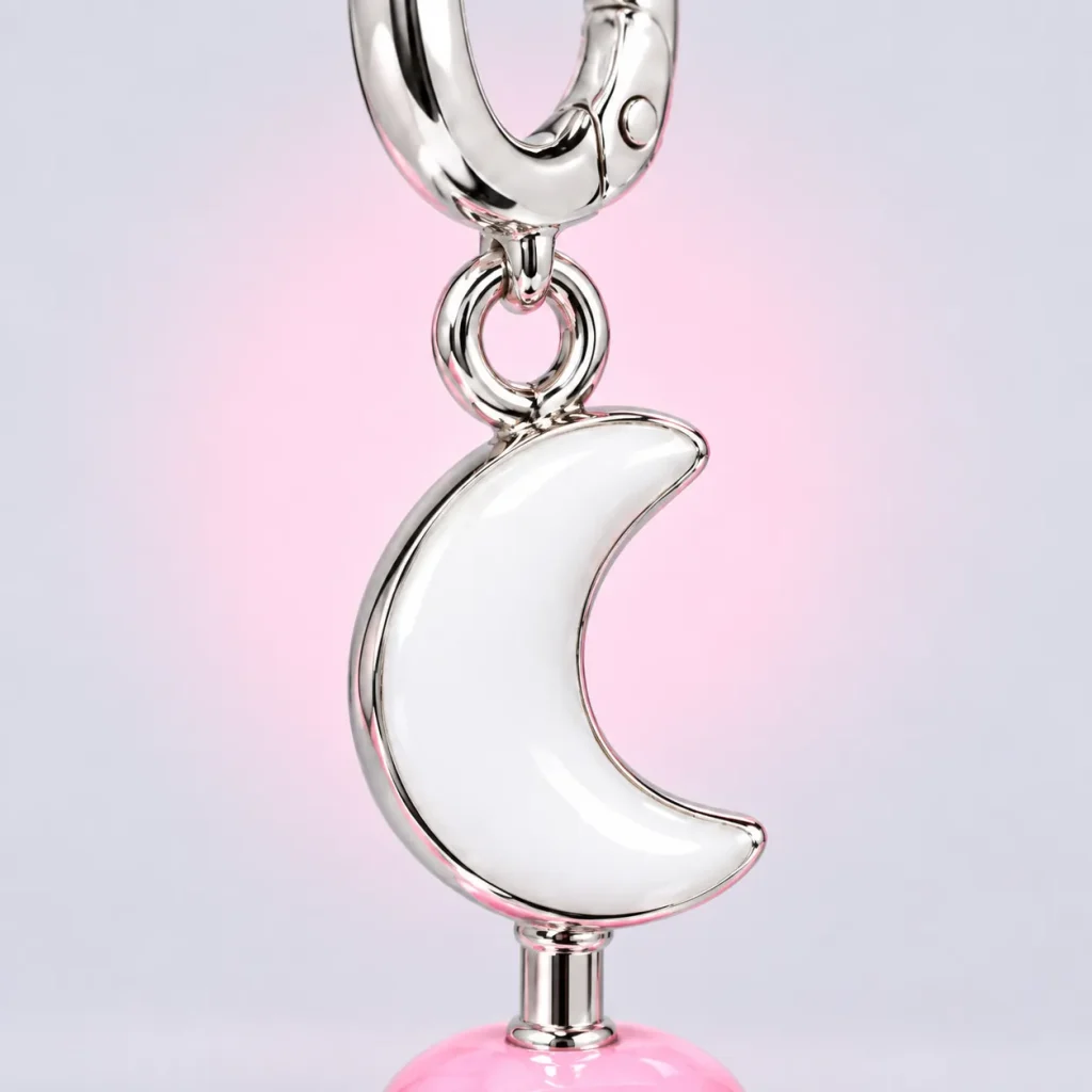 Moon Lamp Charm, close-up of the enamel and clasp