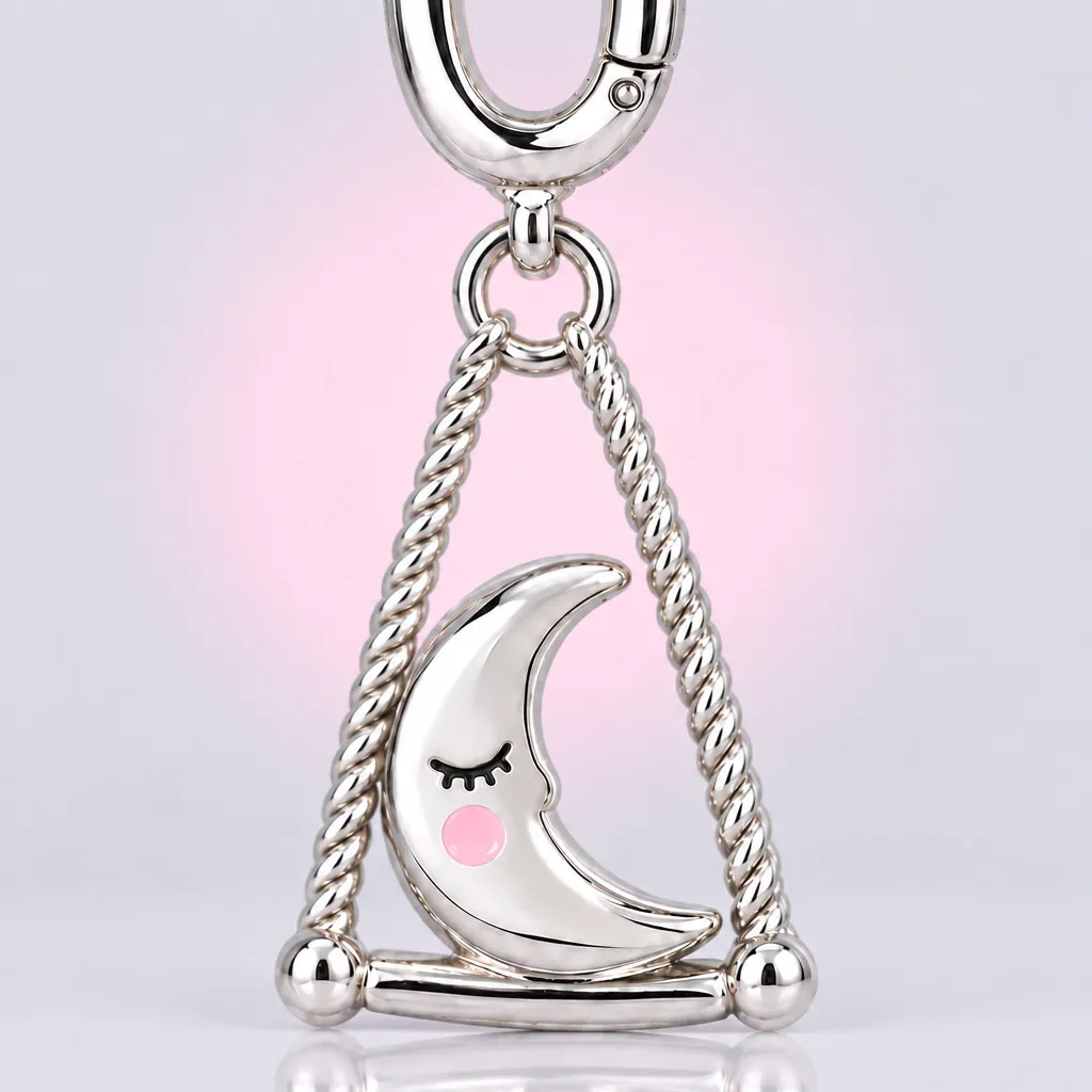 Moon on a Swing Charm, close-up of the enamel and clasp