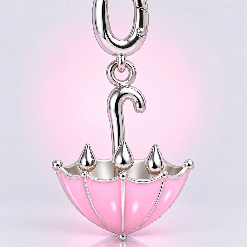 Upside-down Umbrella Charm, close-up of the enamel and clasp