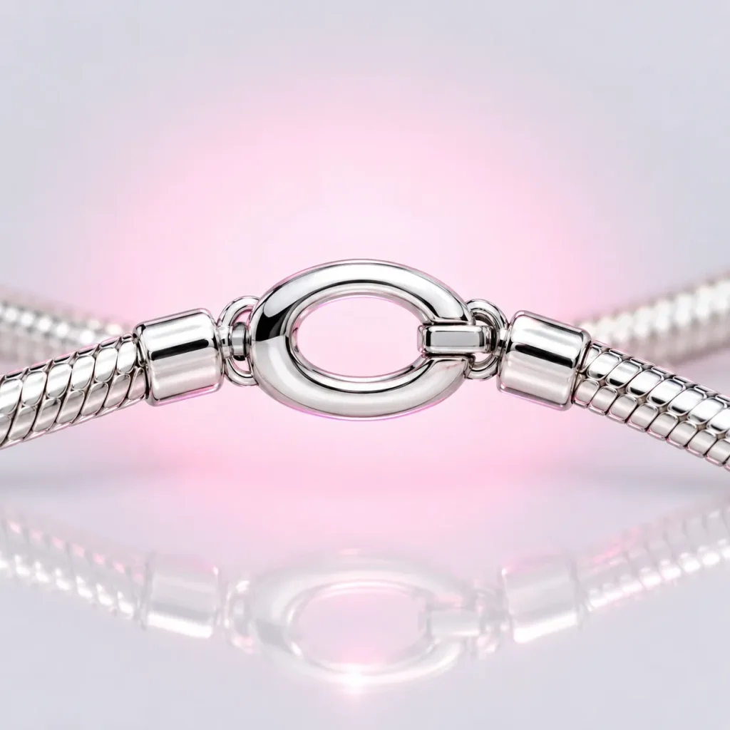 Snake Chain Bracelet, close-up of the enamel and clasp