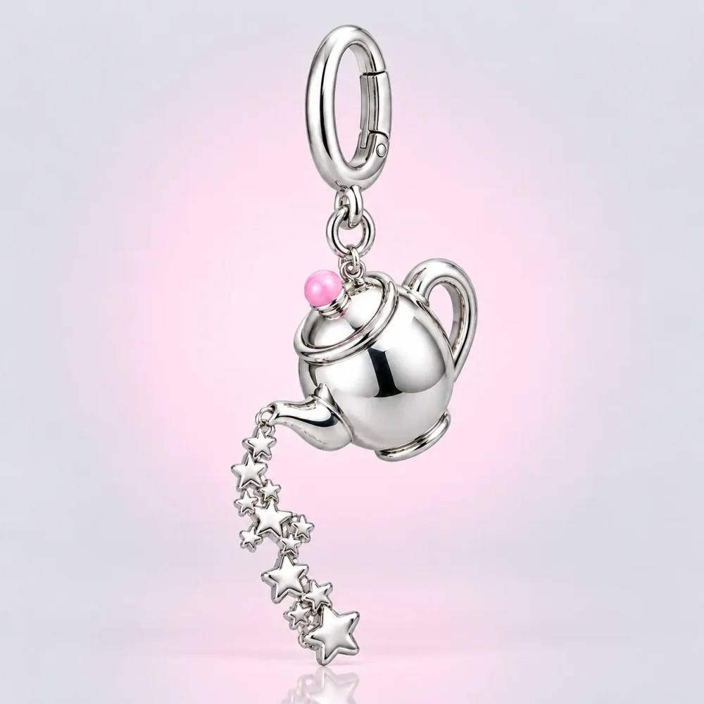 Teapot of Stars Charm, three-quarter view