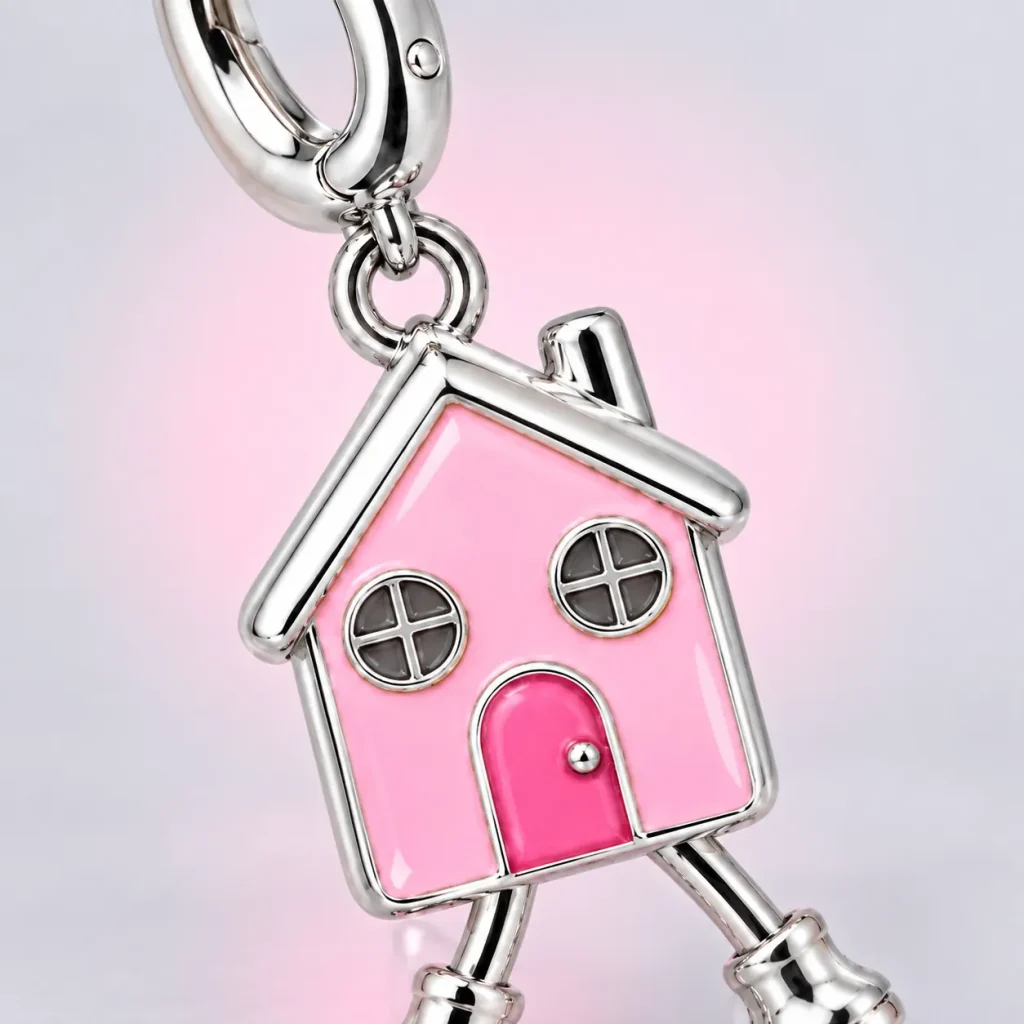 Walking House Charm, close-up of the enamel and clasp