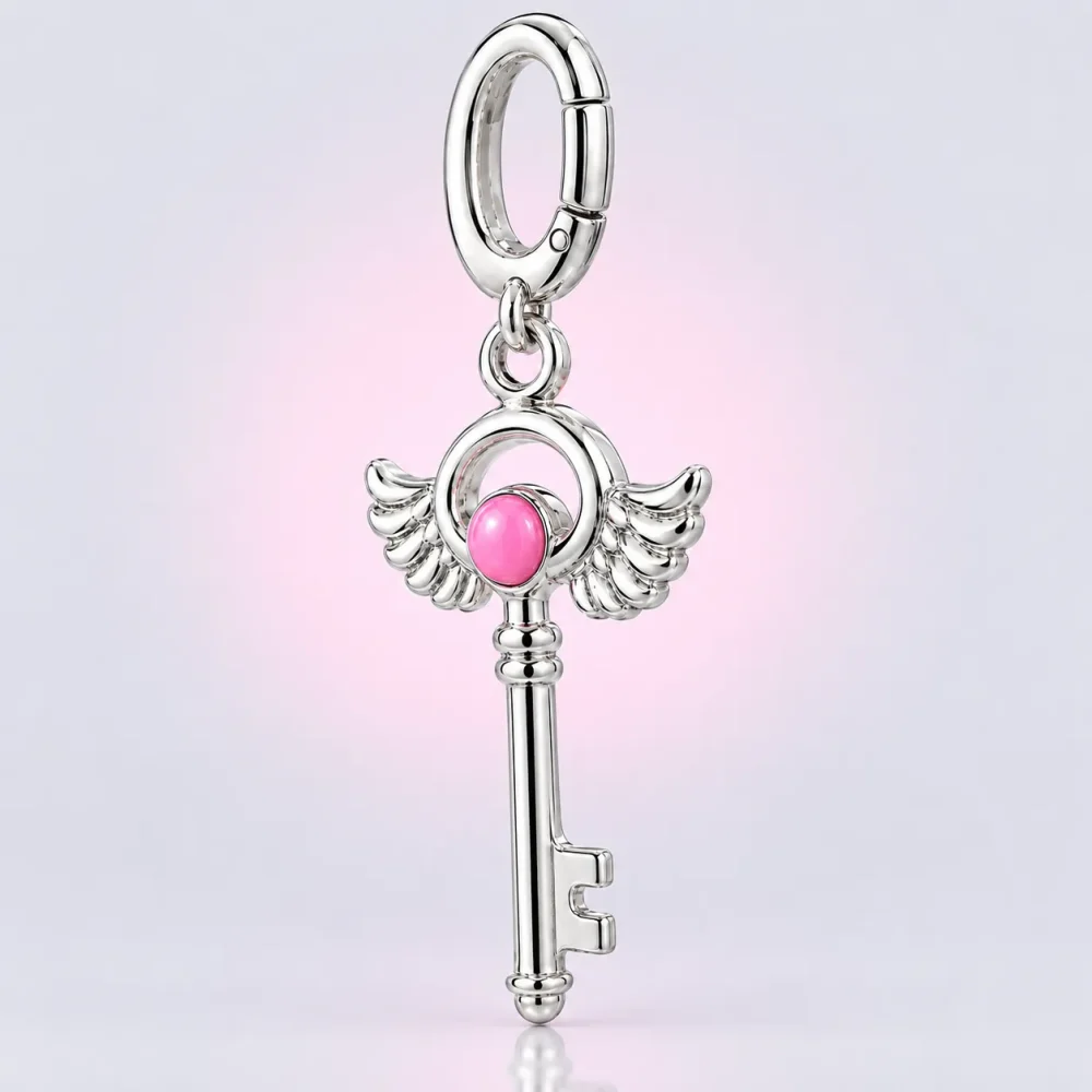 Winged Key Charm, three-quarter view