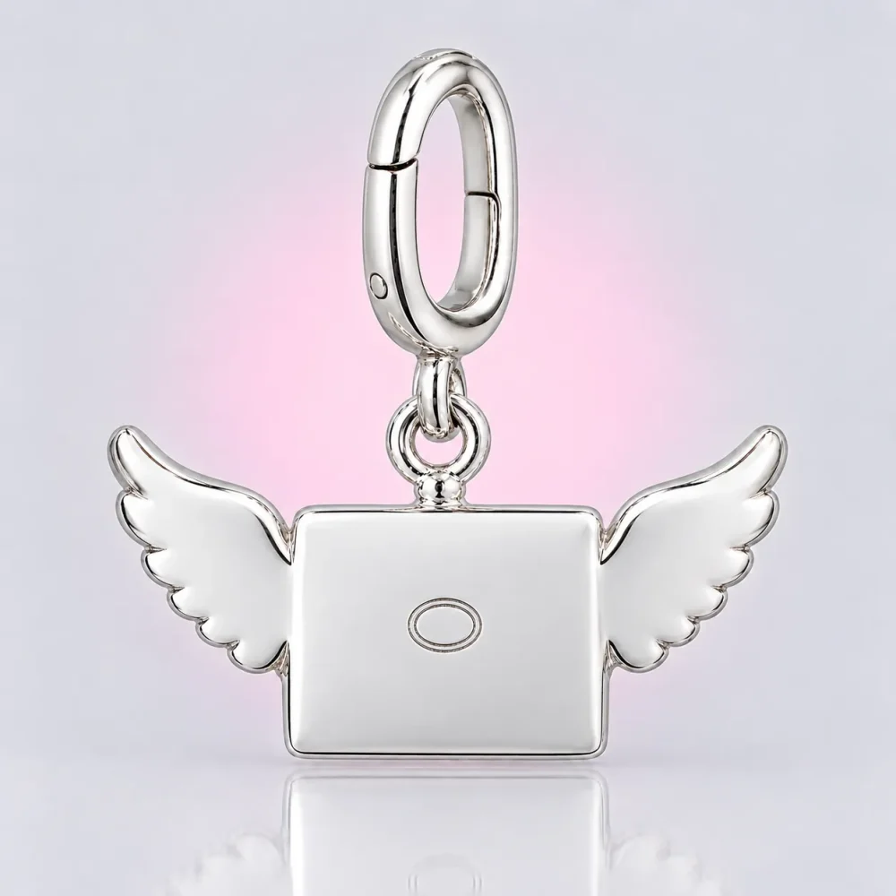 Winged Letter Charm, back view