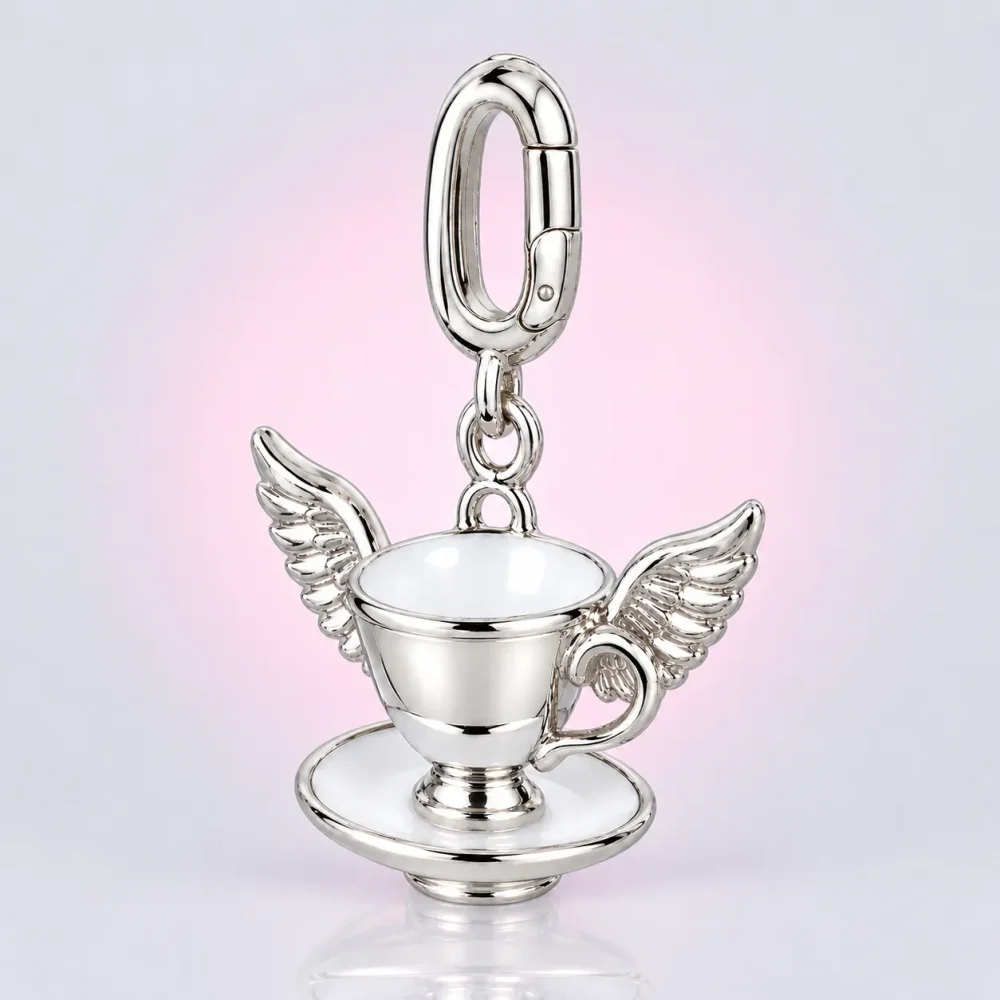 Winged Teacup Charm, three-quarter view