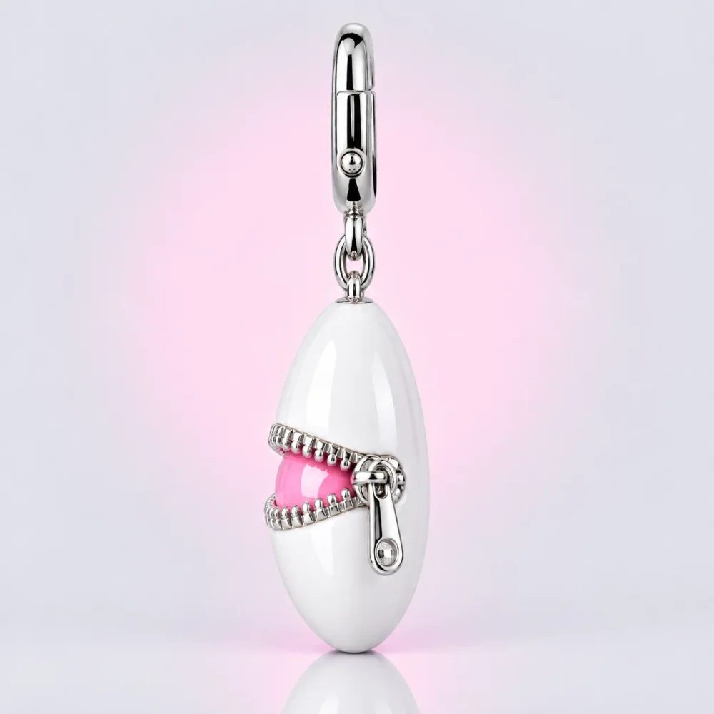 Zipped Egg Charm, side view